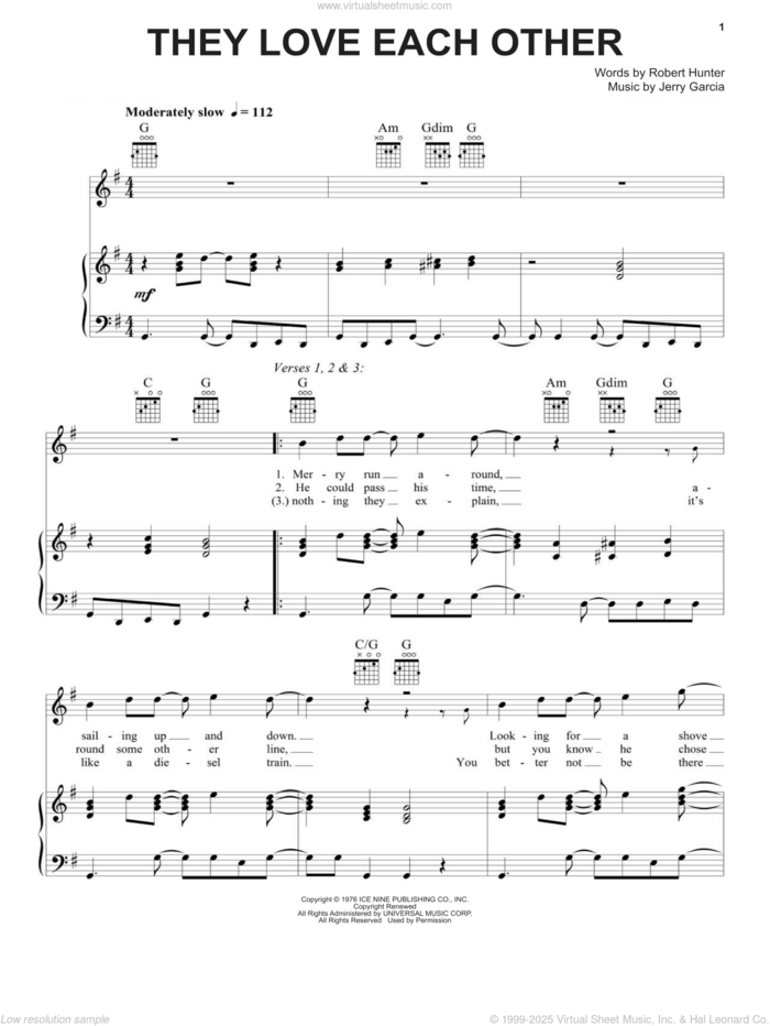 They Love Each Other sheet music for voice, piano or guitar by Grateful Dead, Jerry Garcia and Robert Hunter, intermediate skill level