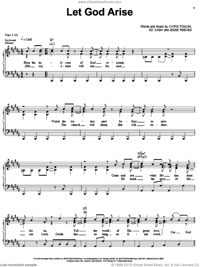Let God Arise sheet music for voice, piano or guitar by Chris Tomlin, Ed Cash and Jesse Reeves, intermediate skill level