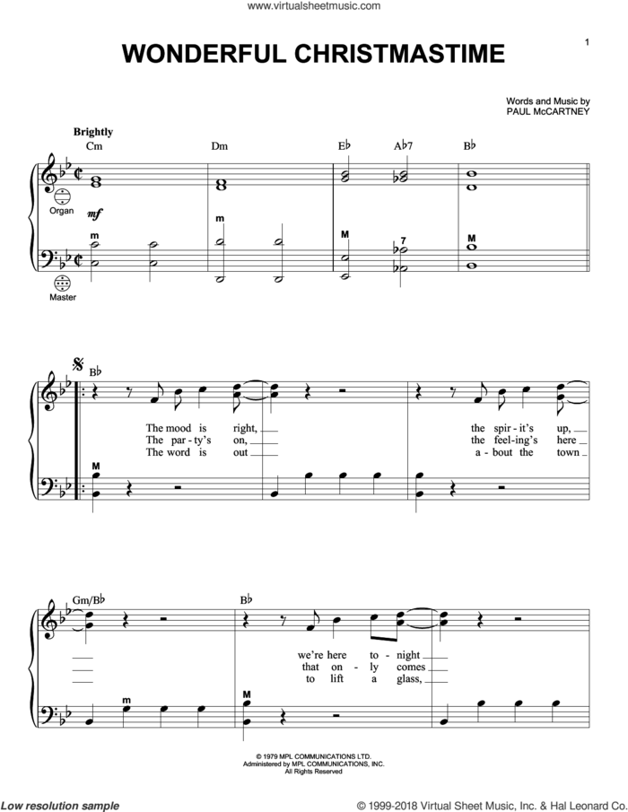 Wonderful Christmastime sheet music for accordion by Paul McCartney, intermediate skill level