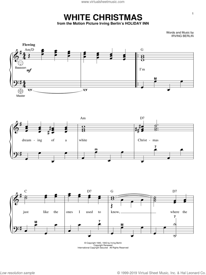 White Christmas sheet music for accordion by Irving Berlin, intermediate skill level