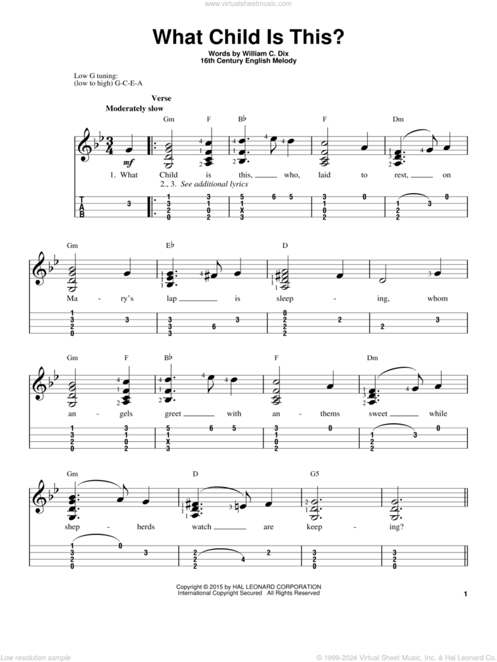 What Child Is This? sheet music for ukulele (easy tablature) (ukulele easy tab) by William Chatterton Dix and Miscellaneous, intermediate skill level