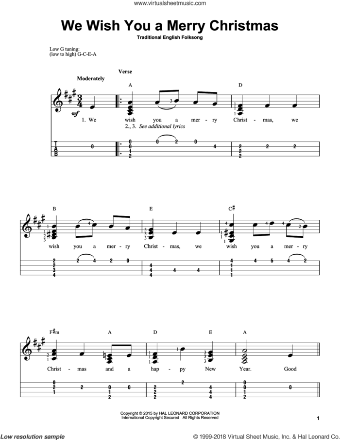 We Wish You A Merry Christmas sheet music for ukulele (easy tablature) (ukulele easy tab), intermediate skill level