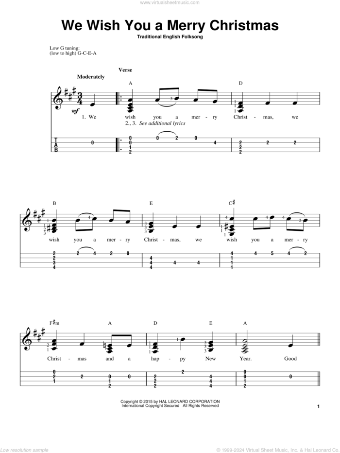 We Wish You A Merry Christmas sheet music for ukulele (easy tablature) (ukulele easy tab), intermediate skill level