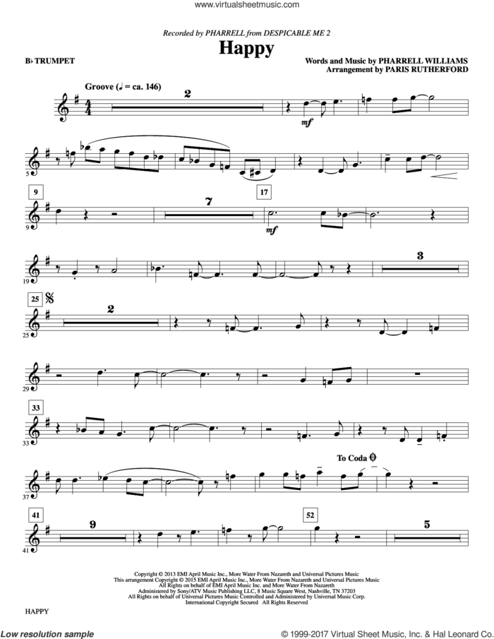 Happy (arr. Paris Rutherford) (complete set of parts) sheet music for orchestra/band by Pharrell Williams, Paris Rutherford and Pharrell, intermediate skill level
