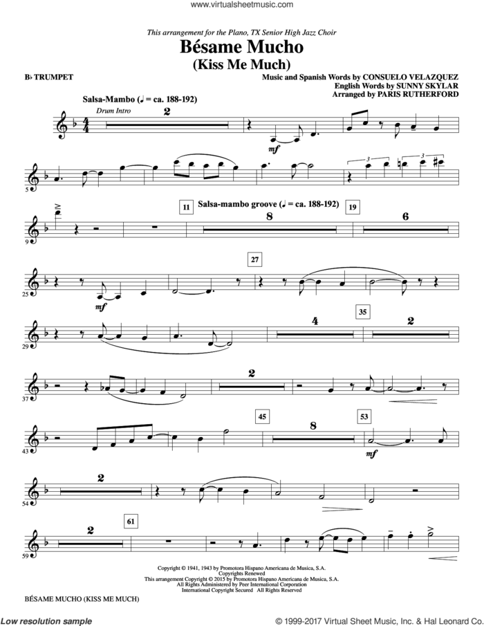 Besame Mucho (Kiss Me Much) (complete set of parts) sheet music for orchestra/band by The Beatles, Consuelo Velazquez, Consuelo Velazquez (Original), Paris Rutherford, Sunny Skylar (English) and The Coasters, intermediate skill level
