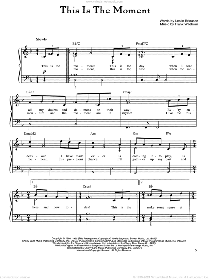 This Is The Moment sheet music for piano solo by Frank Wildhorn and Leslie Bricusse, easy skill level