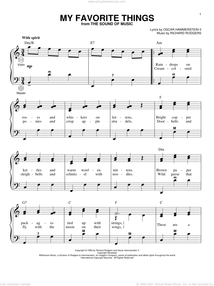 My Favorite Things sheet music for accordion by Rodgers & Hammerstein, Oscar II Hammerstein and Richard Rodgers, intermediate skill level