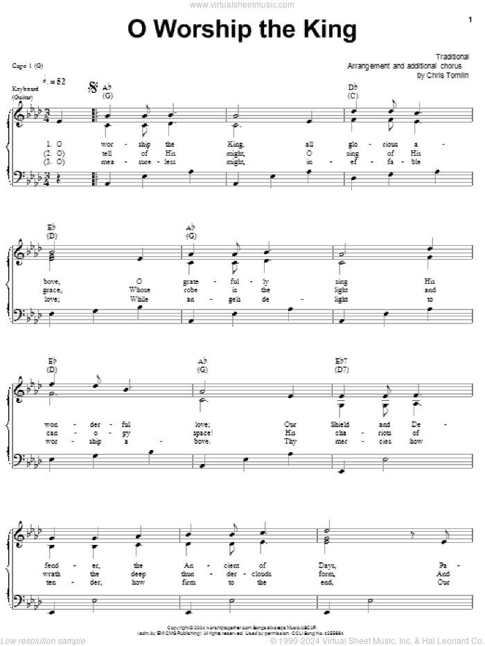 O Worship The King sheet music for voice, piano or guitar by Chris Tomlin and Miscellaneous, intermediate skill level