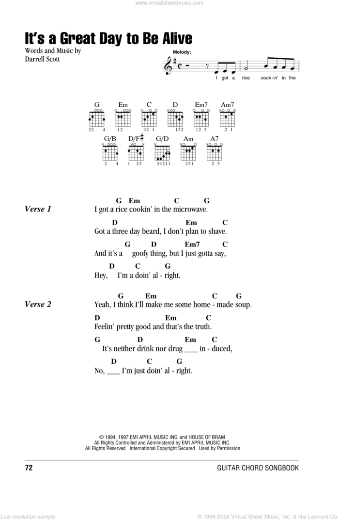 It's A Great Day To Be Alive sheet music for guitar (chords) by Travis Tritt and Darrell Scott, intermediate skill level