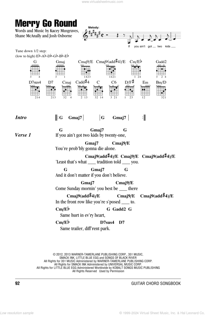 Merry Go Round sheet music for guitar (chords) by Kacey Musgraves, Josh Osborne and Shane McAnally, intermediate skill level