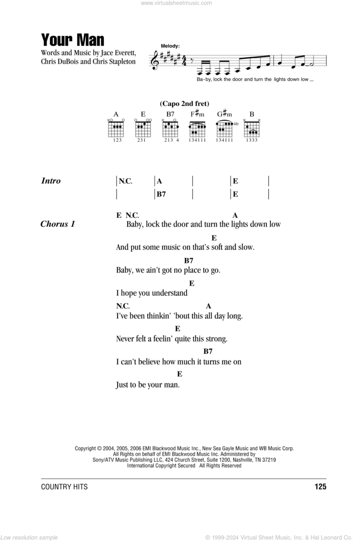 Your Man sheet music for guitar (chords) by Josh Turner, Chris DuBois, Chris Stapleton and Jace Everett, intermediate skill level