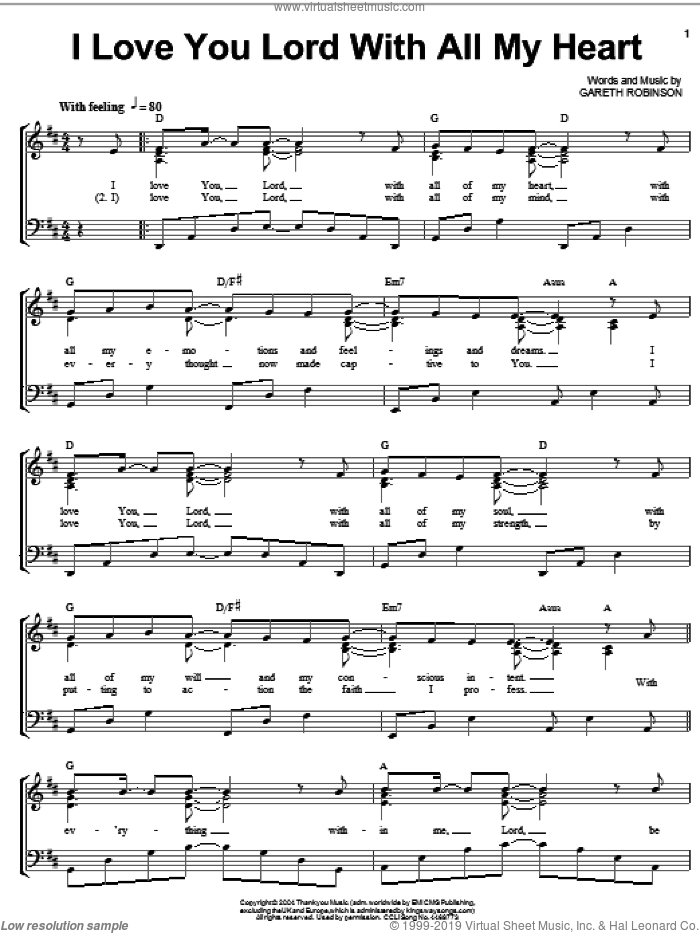 I Love You Lord sheet music for voice, piano or guitar by Gareth Robinson, intermediate skill level