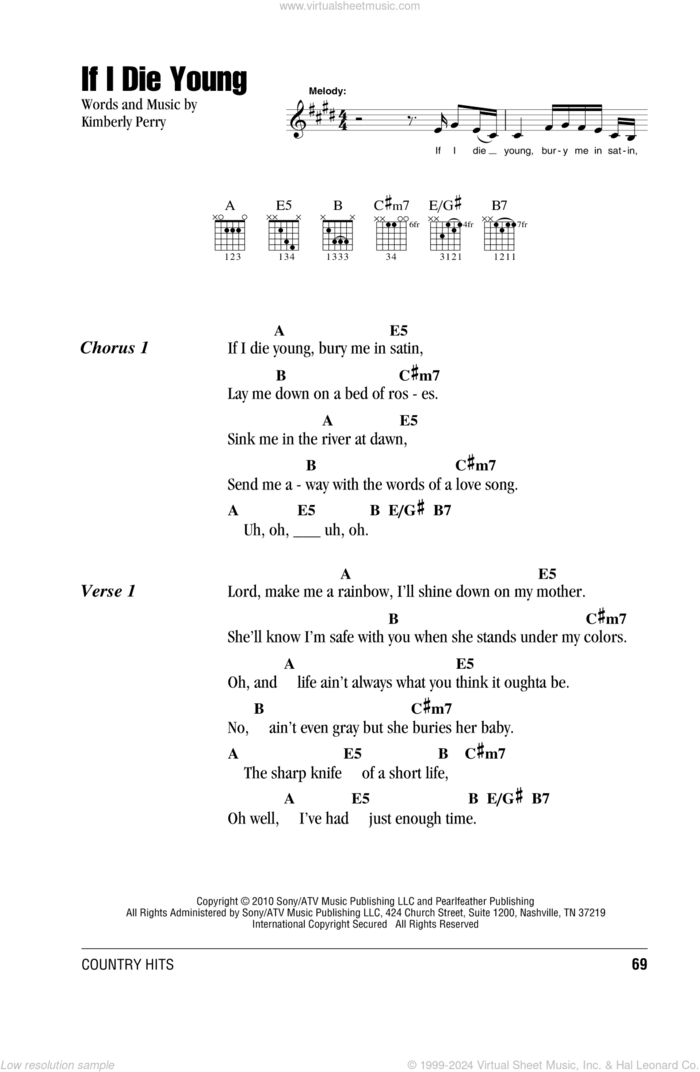 If I Die Young sheet music for guitar (chords) by The Band Perry and Kimberly Perry, intermediate skill level