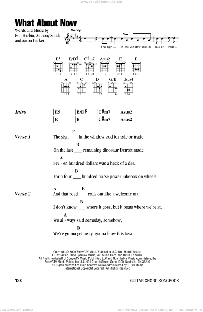 What About Now sheet music for guitar (chords) by Lonestar, Aaron Barker, Anthony Smith and Ron Harbin, intermediate skill level