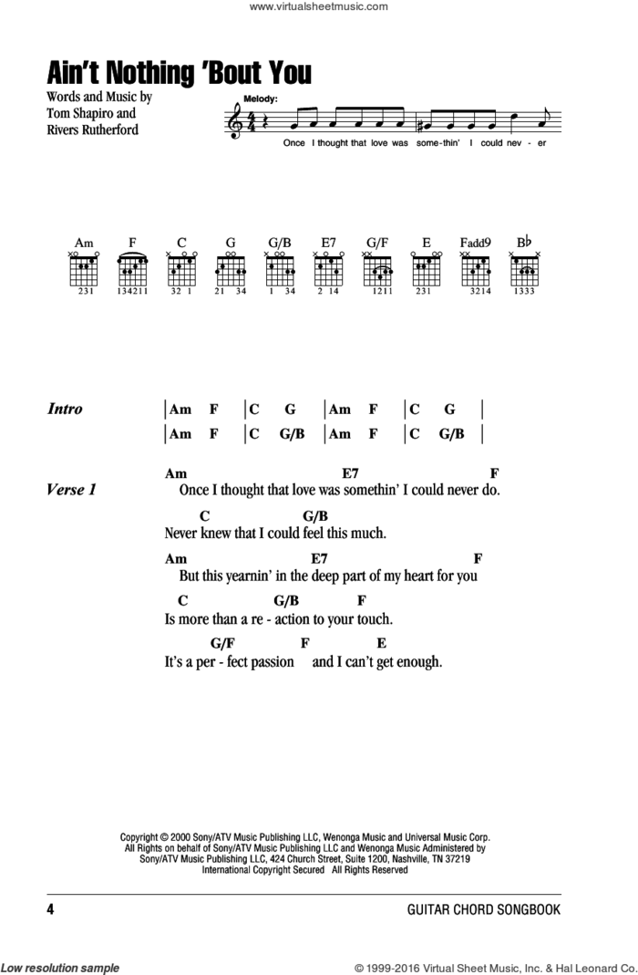 Ain't Nothing 'Bout You sheet music for guitar (chords) by Brooks & Dunn, Rivers Rutherford and Tom Shapiro, intermediate skill level