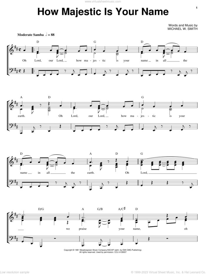 How Majestic Is Your Name sheet music for voice, piano or guitar by Michael W. Smith and Sandi Patty, intermediate skill level