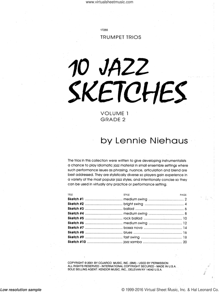 10 Jazz Sketches, Volume 1 sheet music for trumpet trio by Lennie Niehaus, intermediate skill level