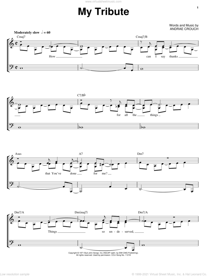 My Tribute sheet music for voice, piano or guitar by Andrae Crouch, intermediate skill level