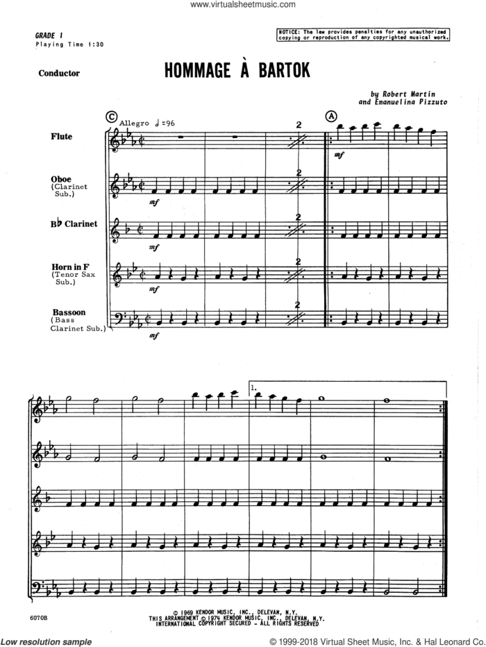 Hommage A Bartok (COMPLETE) sheet music for wind quintet by Martin and Pizzuto, classical score, intermediate skill level