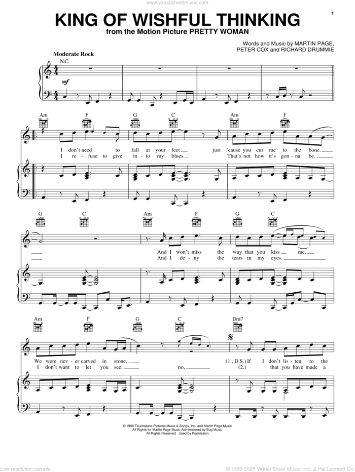 King Of Wishful Thinking sheet music for voice, piano or guitar by Go West, Martin George Page, Peter Cox and Richard Drummie, intermediate skill level