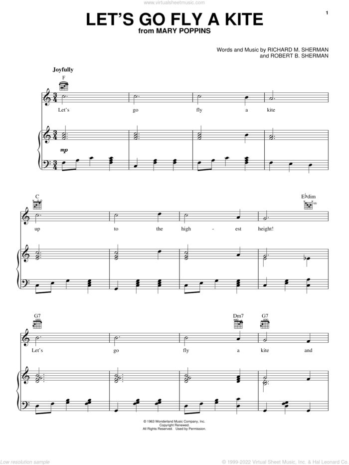 Let's Go Fly A Kite (from Mary Poppins) sheet music for voice, piano or guitar by Sherman Brothers, Dave Tomlinson, Mary Poppins (Movie), Richard M. Sherman and Robert B. Sherman, intermediate skill level