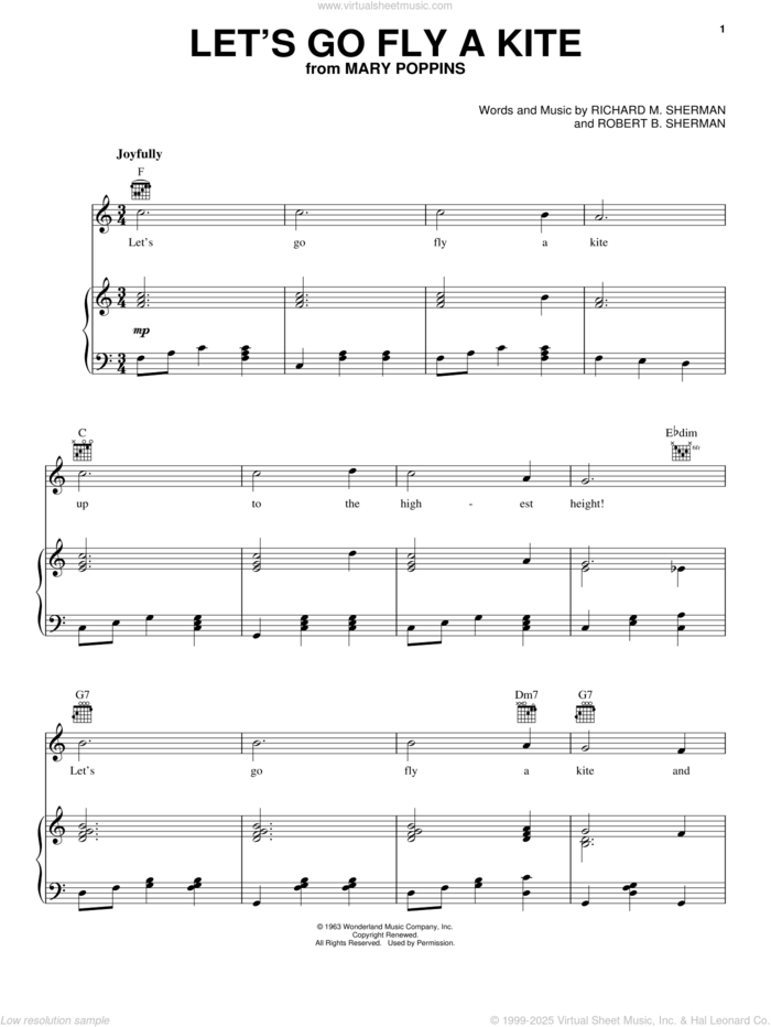 Let's Go Fly A Kite (from Mary Poppins) sheet music for voice, piano or guitar by Sherman Brothers, Dave Tomlinson, Mary Poppins (Movie), Richard M. Sherman and Robert B. Sherman, intermediate skill level