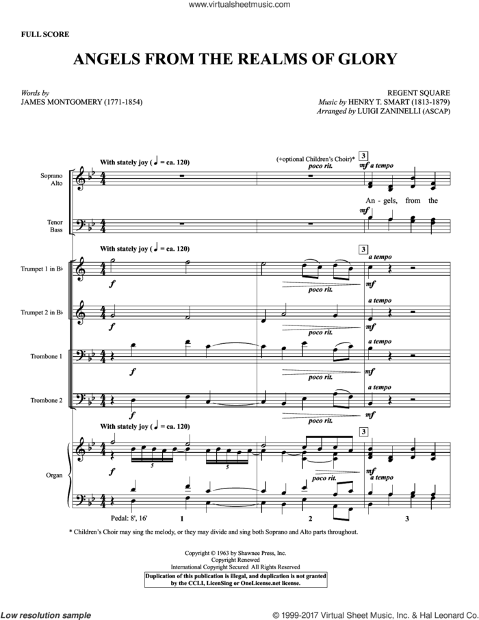 Angels from the Realms of Glory (COMPLETE) sheet music for orchestra/band by James Montgomery, Henry T. Smart and Luigi Zaninelli, intermediate skill level