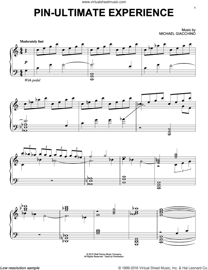 Pin-Ultimate Experience sheet music for piano solo by Michael Giacchino, intermediate skill level