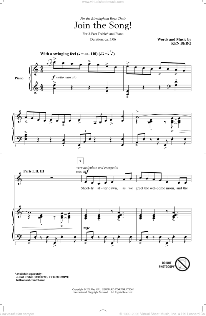 Join The Song! sheet music for choir (3-Part Treble) by Ken Berg, intermediate skill level