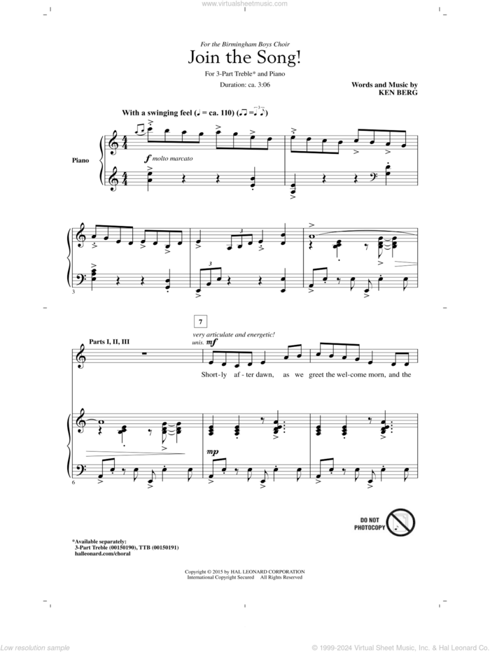 Join The Song! sheet music for choir (3-Part Treble) by Ken Berg, intermediate skill level