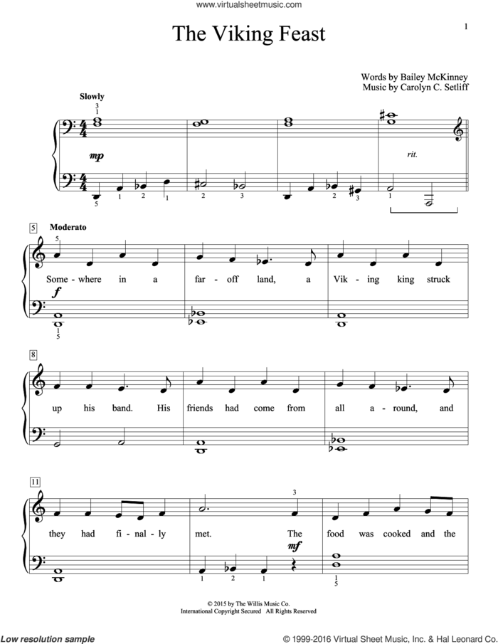 The Viking Feast sheet music for piano solo (elementary) by Carolyn C. Setliff and Bailey McKinney, beginner piano (elementary)
