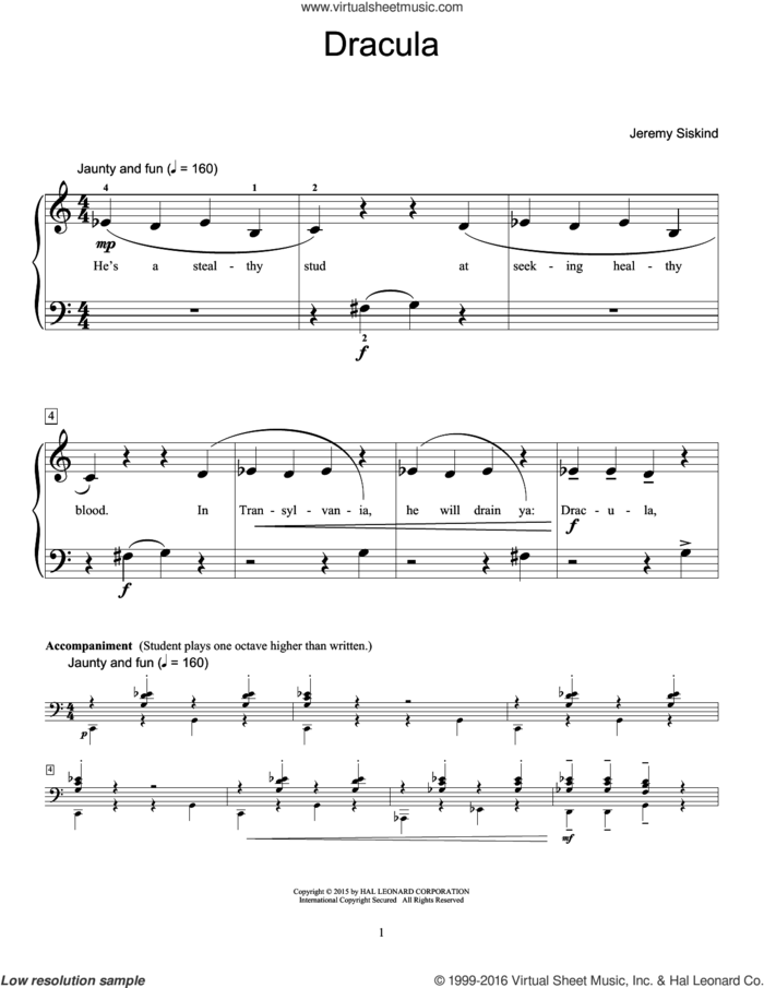 Dracula sheet music for piano solo (elementary) by Jeremy Siskind, beginner piano (elementary)