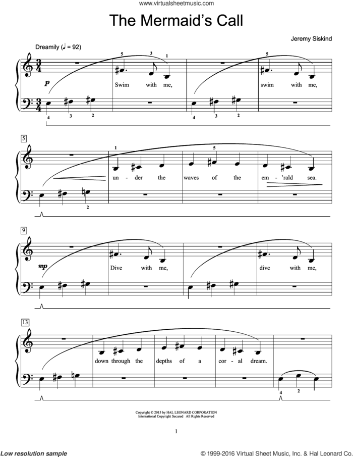 The Mermaid's Call sheet music for piano solo (elementary) by Jeremy Siskind, beginner piano (elementary)