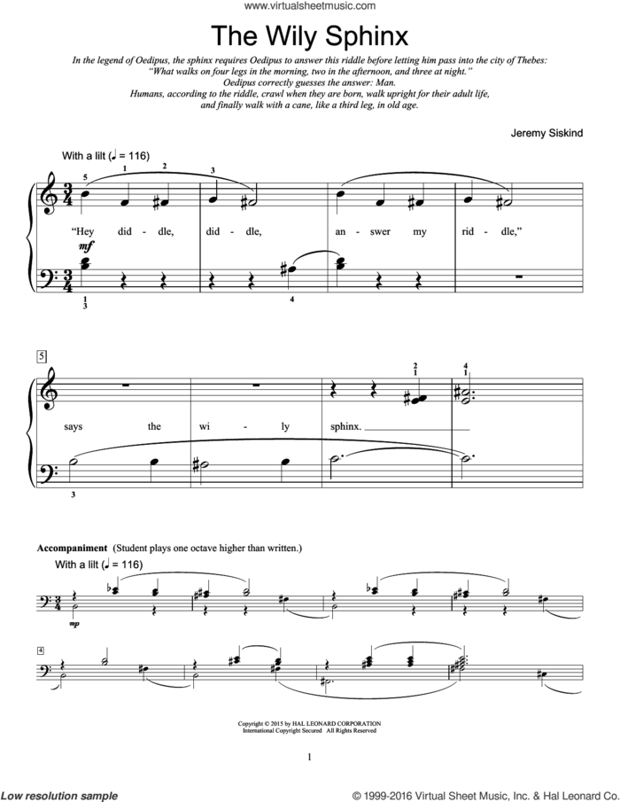 The Wily Sphinx sheet music for piano solo (elementary) by Jeremy Siskind, beginner piano (elementary)