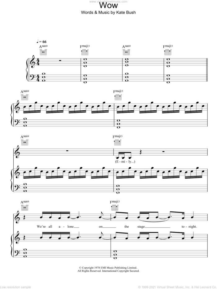 Wow sheet music for voice, piano or guitar by Kate Bush, intermediate skill level