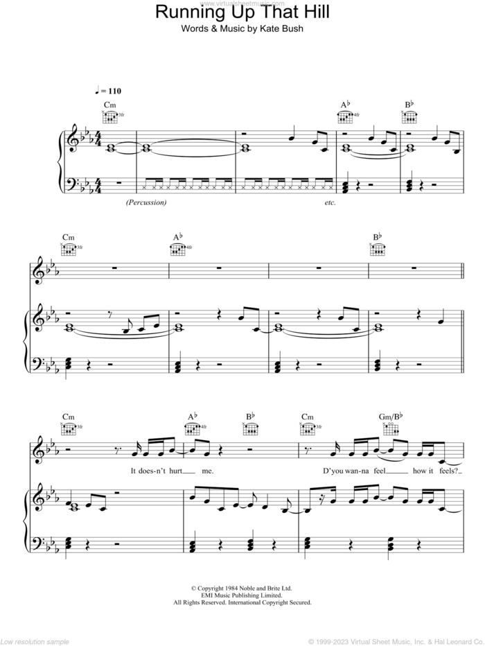 Running Up That Hill sheet music for voice, piano or guitar by Kate Bush, intermediate skill level
