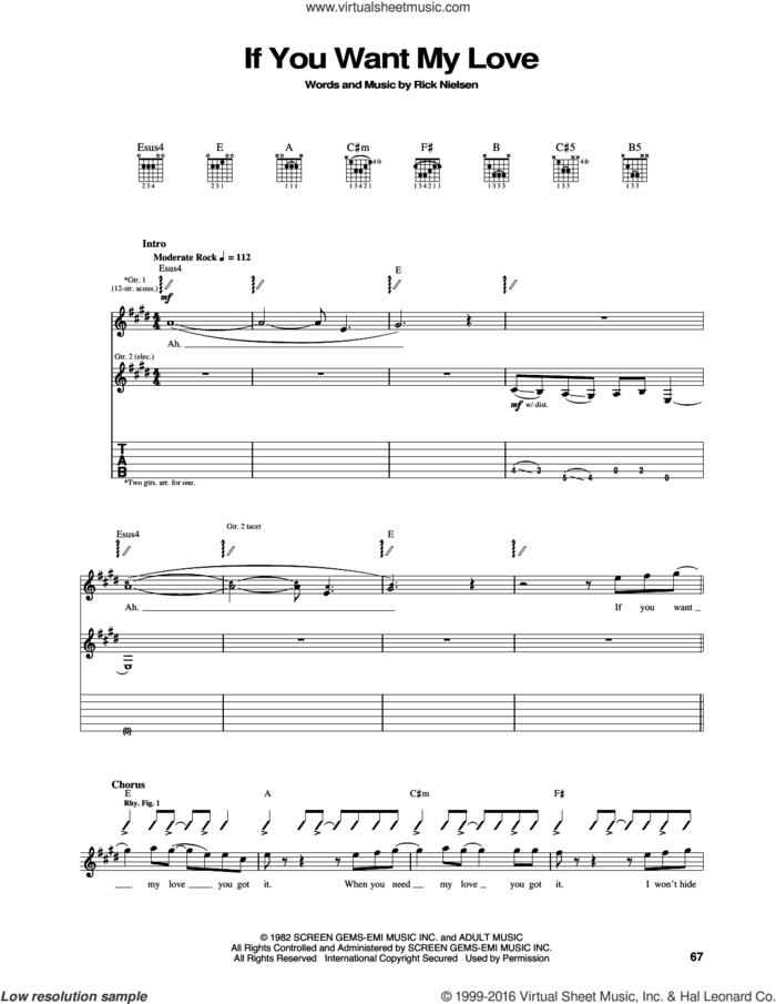 If You Want My Love sheet music for guitar (tablature) by Cheap Trick and Rick Nielsen, intermediate skill level