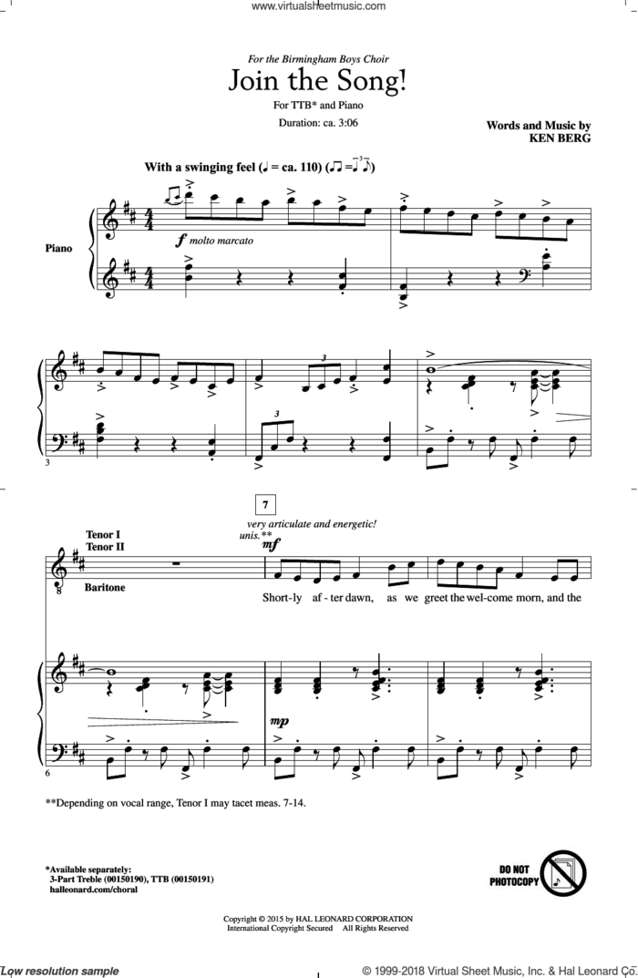 Join The Song! sheet music for choir (TTBB: tenor, bass) by Ken Berg, intermediate skill level
