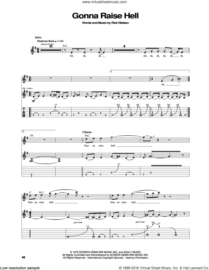 Gonna Raise Hell sheet music for guitar (tablature) by Cheap Trick and Rick Nielsen, intermediate skill level