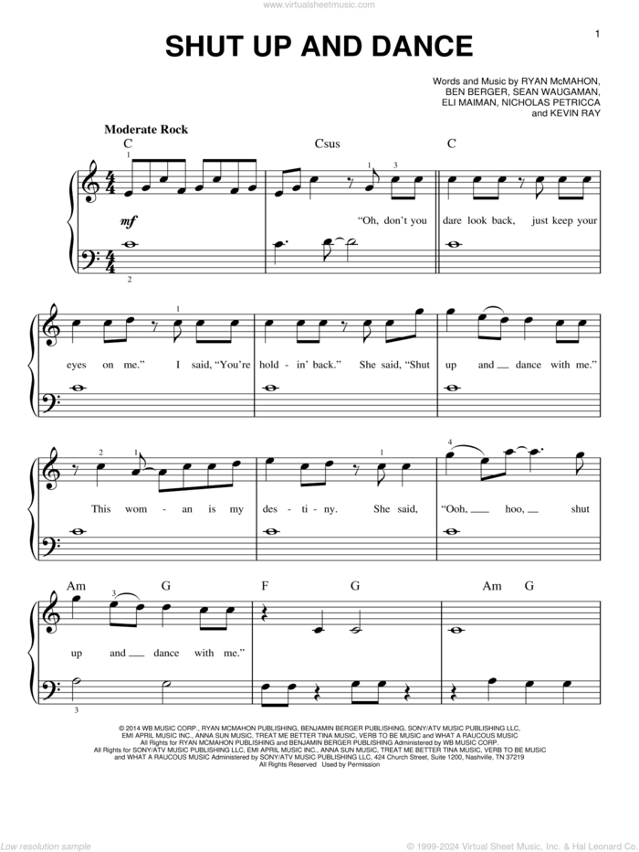 Shut Up And Dance, (beginner) sheet music for piano solo by Walk The Moon, Ben Berger, Eli Maiman, Kevin Ray, Nicholas Petricca, Ryan McMahon and Sean Waugaman, beginner skill level