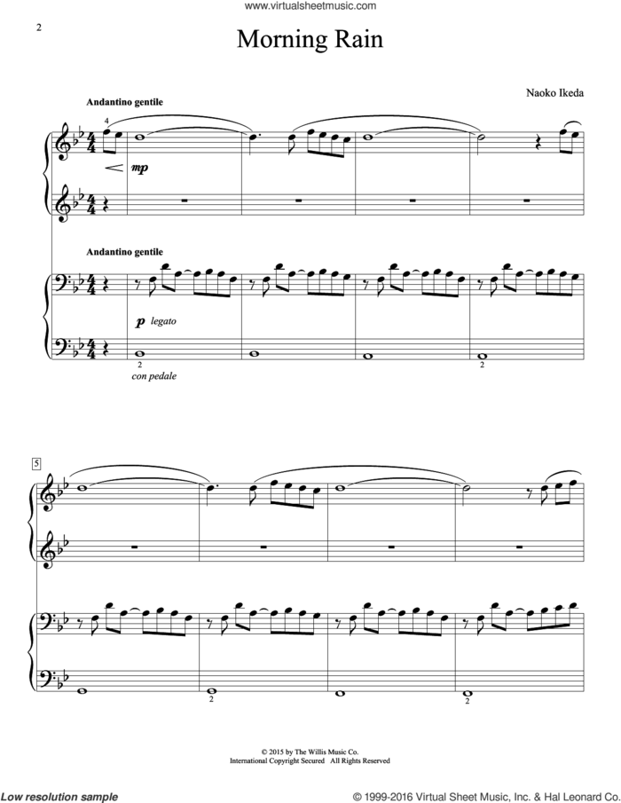 Morning Rain sheet music for piano four hands by Naoko Ikeda, intermediate skill level