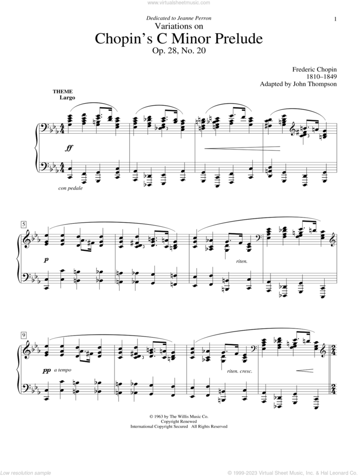 Variations On Chopin's C Minor Prelude sheet music for piano solo (elementary) by Frederic Chopin and John Thompson, beginner piano (elementary)