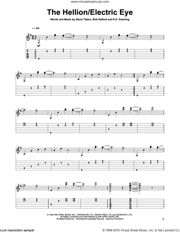 Electric Eye sheet music for guitar solo by Judas Priest, Ben Woods, Glenn Tipton, K.K. Downing and Rob Halford, intermediate skill level
