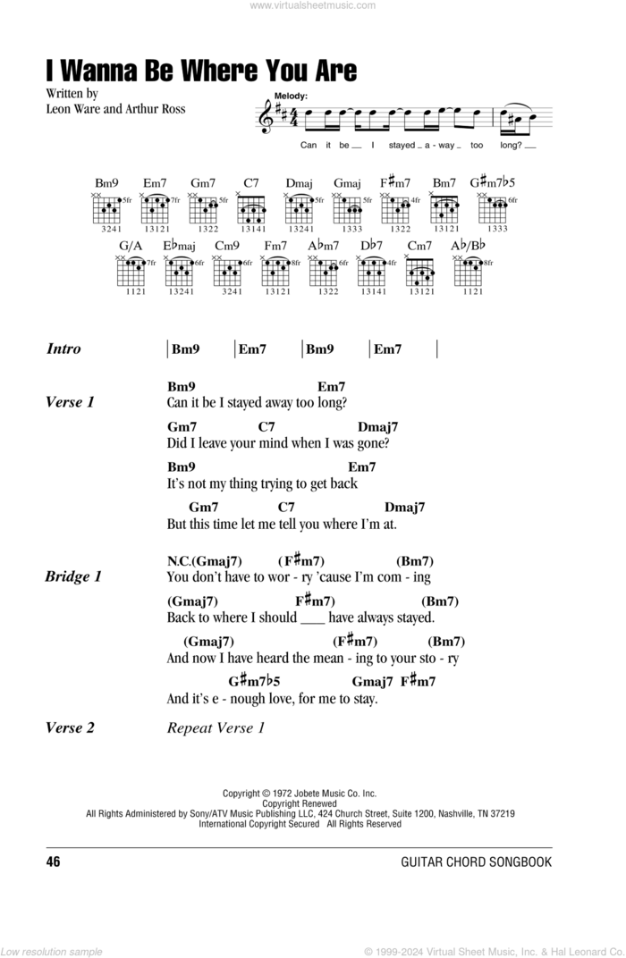 I Wanna Be Where You Are sheet music for guitar (chords) by The Jackson 5, Arthur Ross and Leon Ware, intermediate skill level