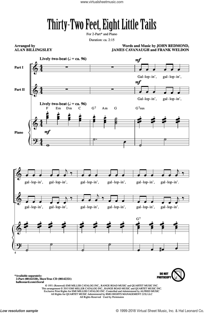 Thirty-Two Feet, Eight Little Tails sheet music for choir (2-Part) by John Redmond, Alan Billingsley, Frank Weldon and James Cavanaugh, intermediate duet