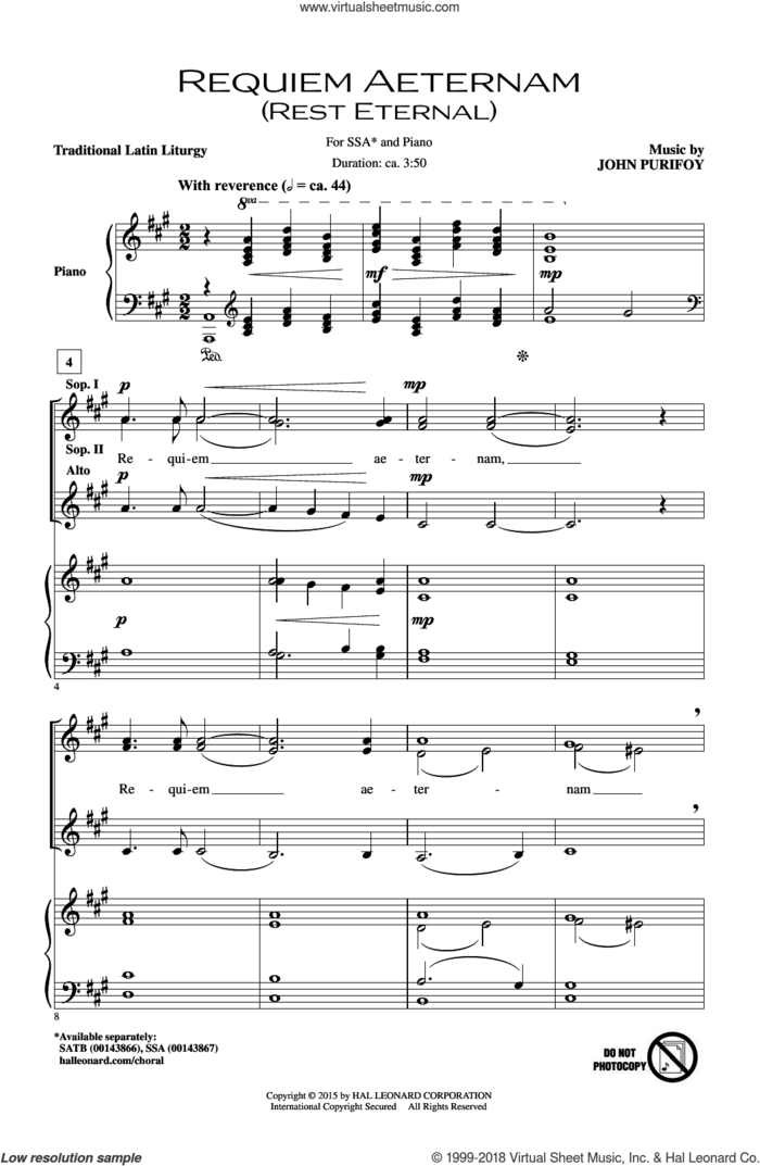 Requiem Aeternam (Rest Eternal) sheet music for choir (SSA: soprano, alto) by John Purifoy, intermediate skill level