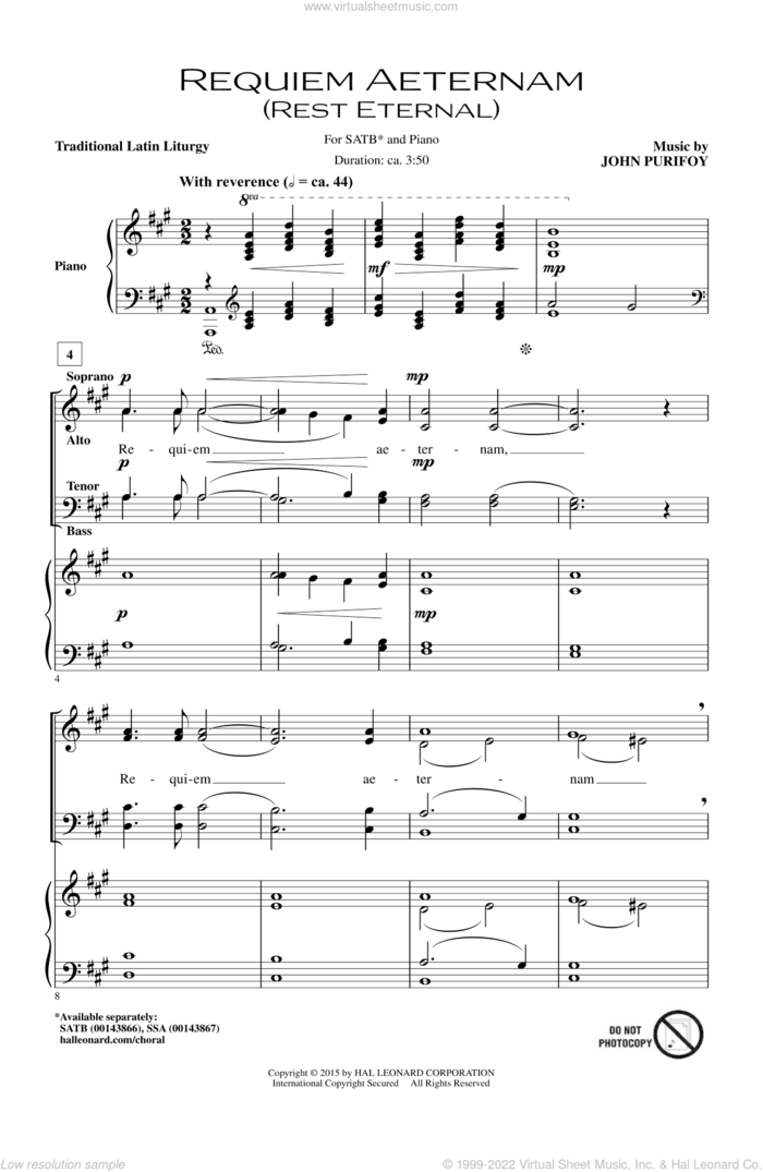 Requiem Aeternam (Rest Eternal) sheet music for choir (SATB: soprano, alto, tenor, bass) by John Purifoy, intermediate skill level