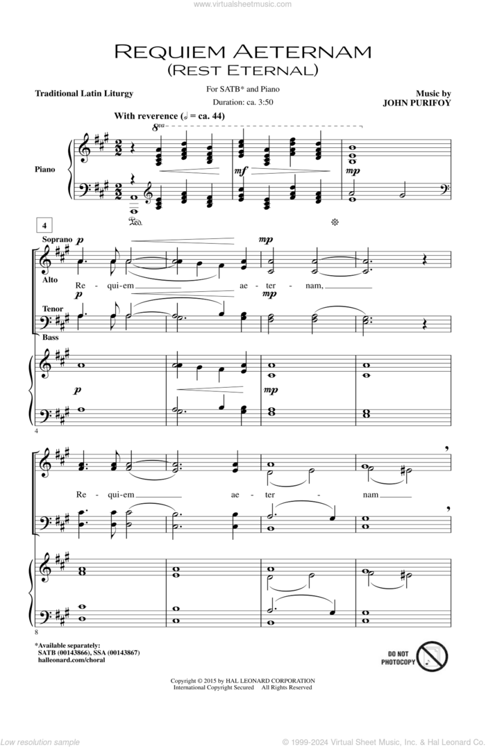 Requiem Aeternam (Rest Eternal) sheet music for choir (SATB: soprano, alto, tenor, bass) by John Purifoy, intermediate skill level