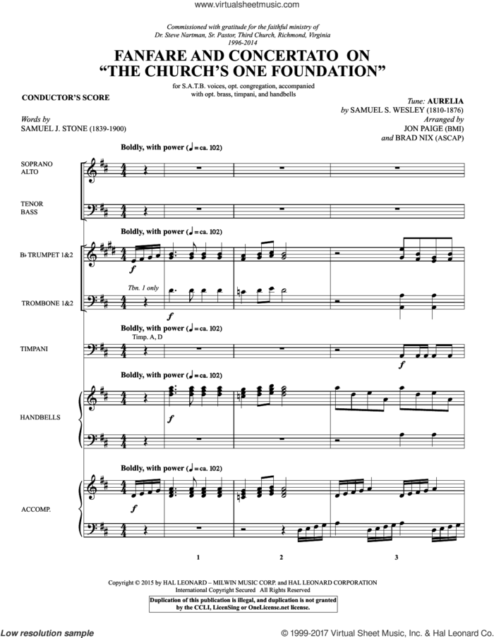 Fanfare and Concertato on 'The Church's One Foundation' (COMPLETE) sheet music for orchestra/band by Brad Nix, Jon Paige, Samuel J. Stone, Samuel John Stone, Samuel S. Wesley and Samuel Sebastian Wesley, intermediate skill level