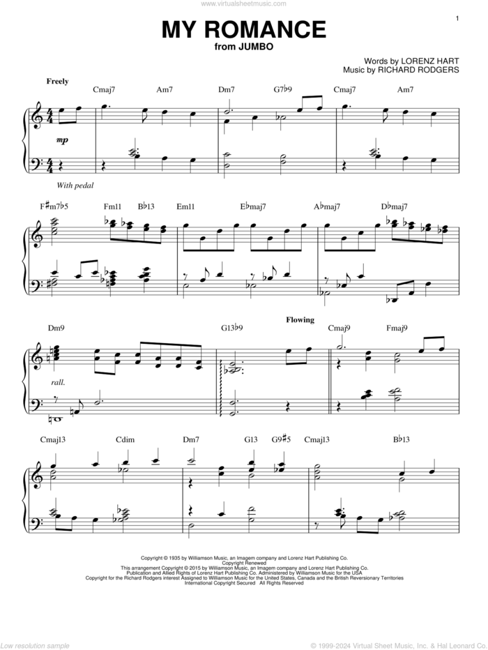 My Romance [Jazz version] (arr. Brent Edstrom) sheet music for piano solo by Rodgers & Hart, Lorenz Hart and Richard Rodgers, intermediate skill level